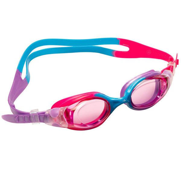 Aqualine Oracle Junior Childrens Goggle with Pink, Sky Blue, and Violet Strap and frame. Pink Lens.