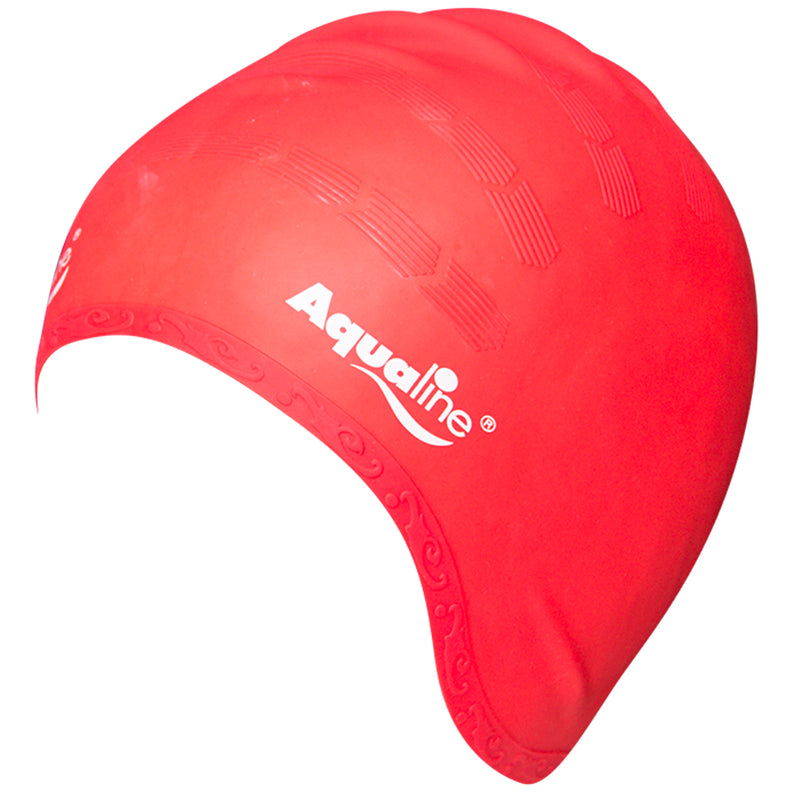 Aqualine Elite Long Hair Silicone Swimming Cap Red