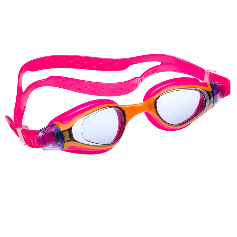 Aqualine Medley Junior Childrens Swimming Goggle with Pink Strap and Yellow Frame. Tinted Lens.