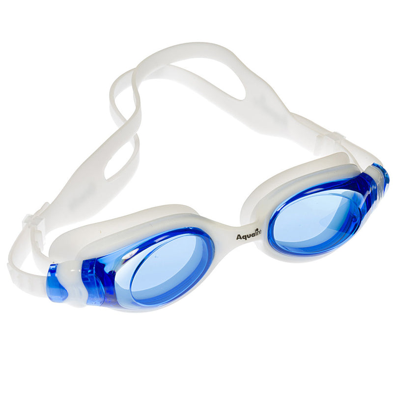 Aqualine Oracle Youth Adult Goggle White Silicone with Blue Lens.