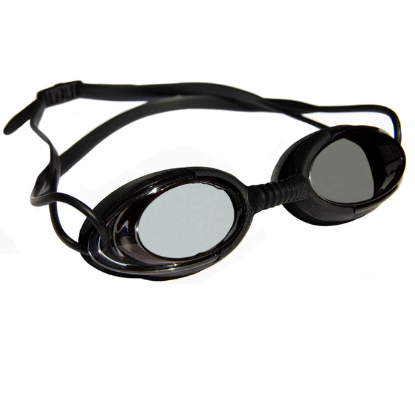 Aqualine Podz Adults Swimming Goggle with Black Frame, Black Strap, and Black lens.