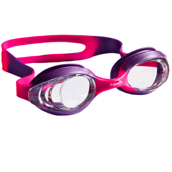 Aqualine Slingshot Childrens Swimming Goggle with Pink and Purple Strap and Frame. Clear Lens.