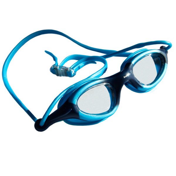 Aqualine Stingray Childrens Goggle with light blue and dark blue frame. Clear Lens.