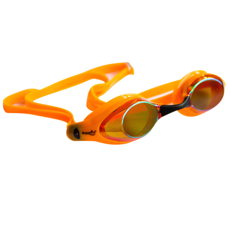 Aqualine Tribute Pro Performance Swimming Goggle Neon Orange with mirrored lens.